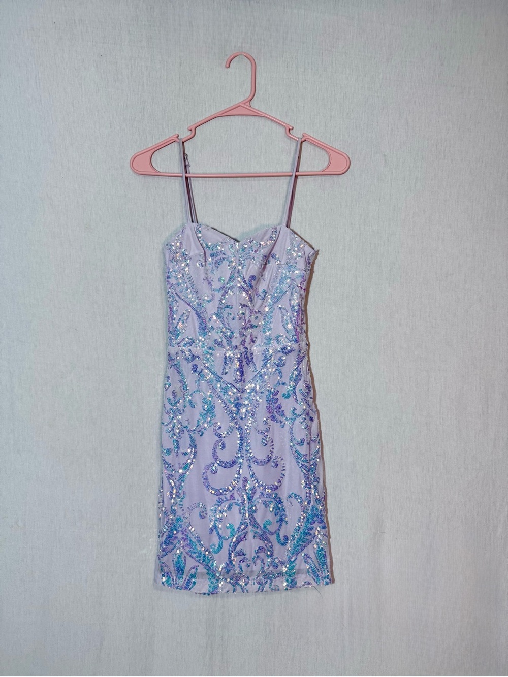 Windsor XS Lavender Sequin mini Dress with Spaghetti Straps